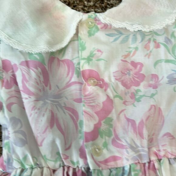 Vintage 80s Floral Easter Spring Collared Formal Baby Girl Dress - Picture 11 of 14